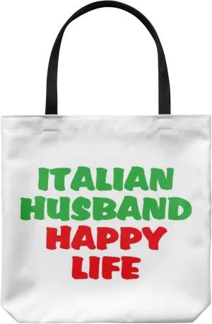 Tote Bag Italy Themed - Italian Husband Happy Life Casual & Big but Stylish Poplin Shoulder Handbag for Work & Travel