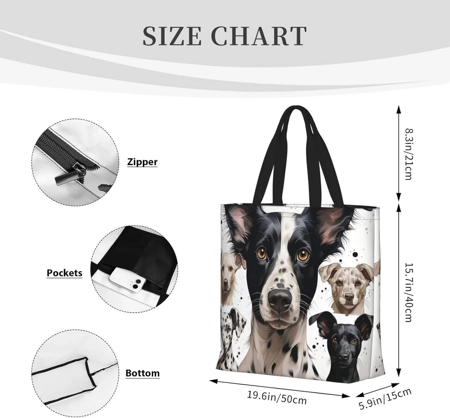 Tote Bag Large Capacity Grocery Bag With Zipper Quiet Garden Shopping Bag Shoulder Bag for Women