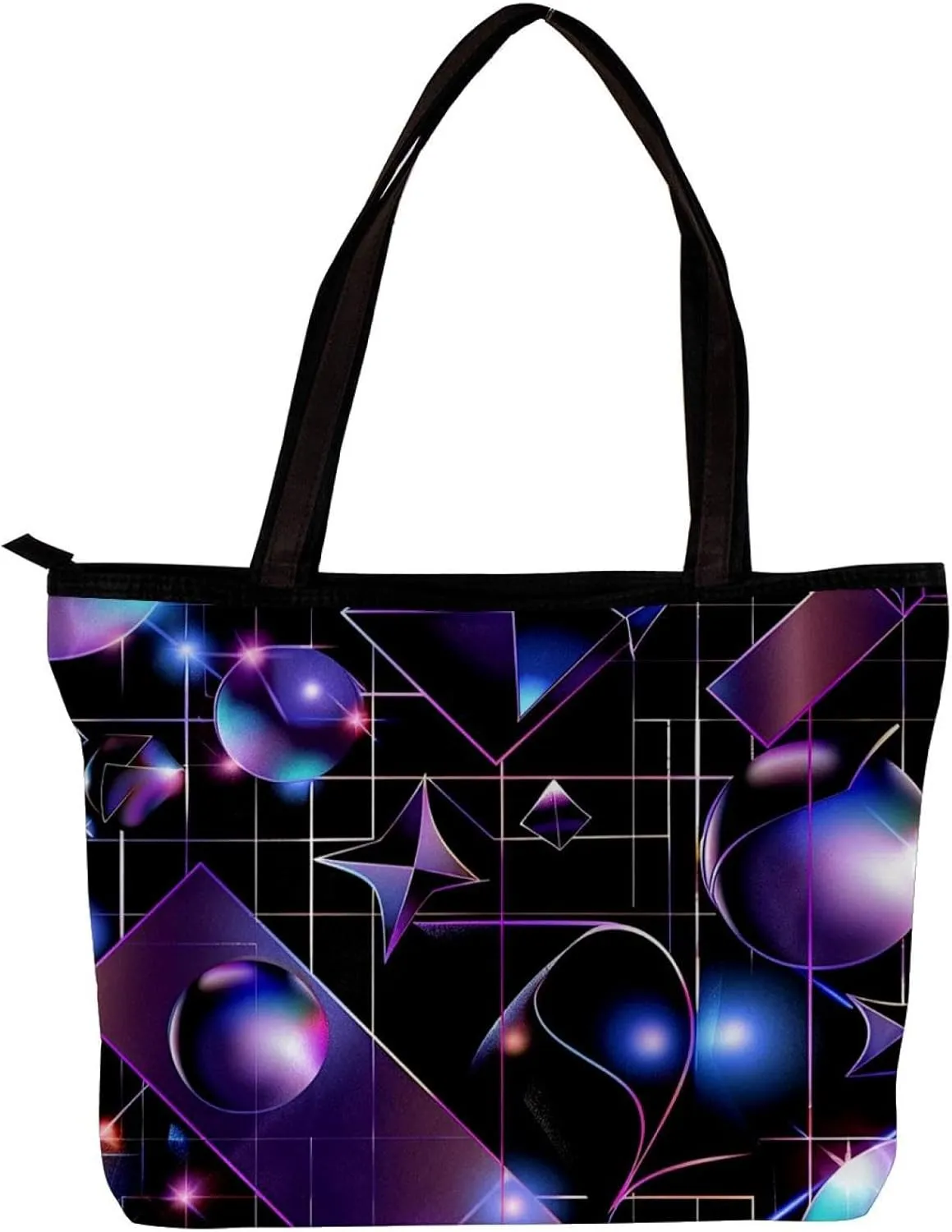 Tote Bags, Large Tote Bags for Women, Women's Tote Handbags, Modern Geometric Pattern Purple Black, Womens Tote Bags for Work