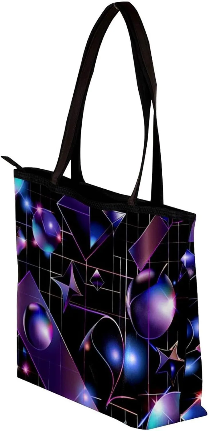 Tote Bags, Large Tote Bags for Women, Women's Tote Handbags, Modern Geometric Pattern Purple Black, Womens Tote Bags for Work