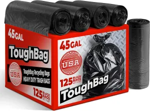 ToughBag 40-45 Gallon Trash Bags Heavy Duty (125 Count) | Black Garbage Bags | 39, 40, 42, 45 Gallon | Made In USA