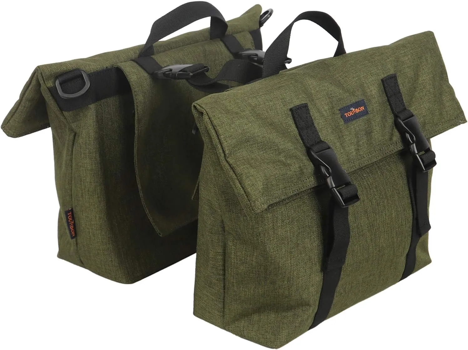 TOURBON Nylon Double Pannier Shoulder Bags Bicycle Rear Rack Trunk Motorcycle Tail Seat Bag - Green