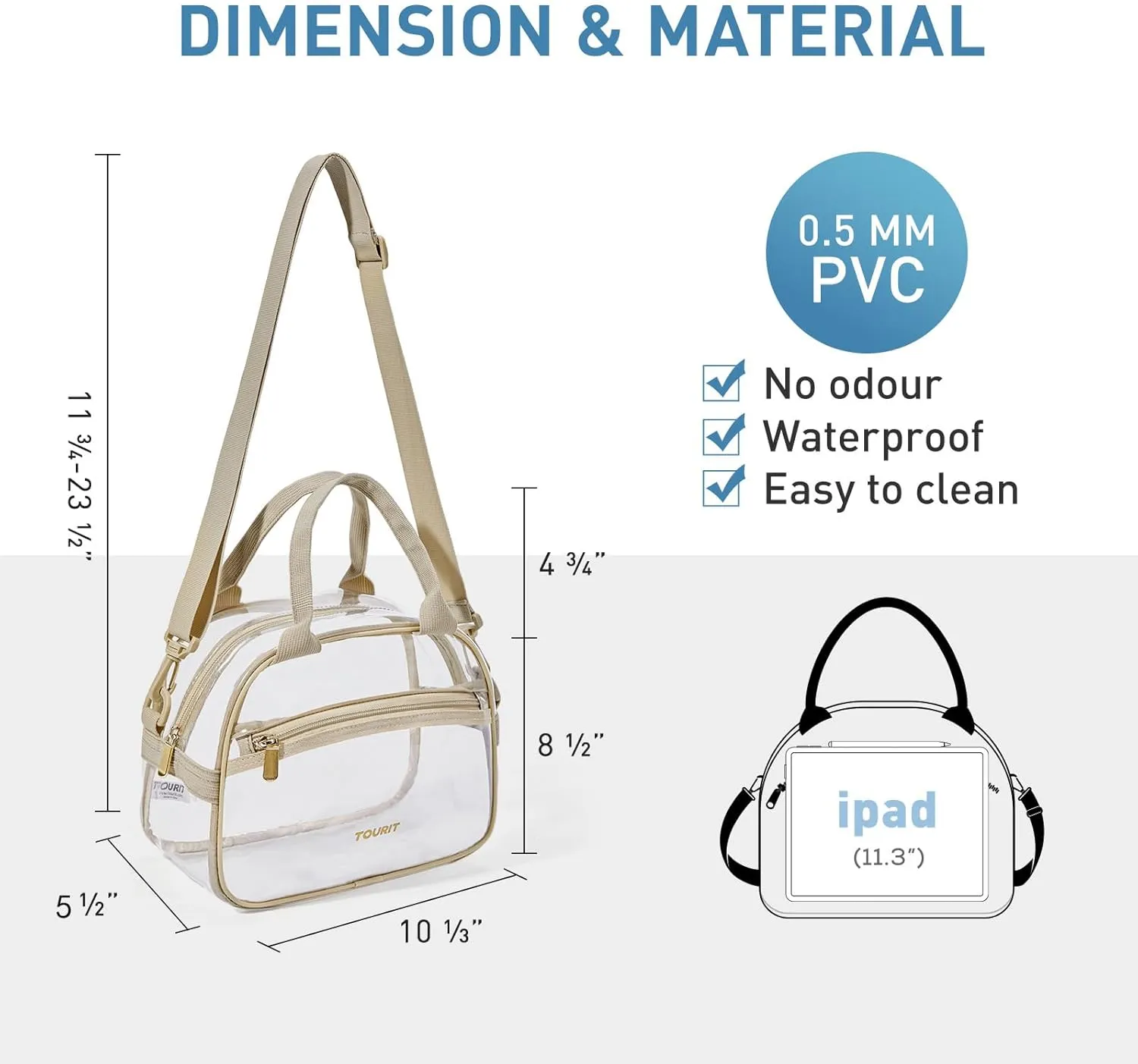 TOURIT Stadium Approved Clear Lunch Bag Transparent Bag with Adjustable Strap Clear Lunch Box for Women Men Work