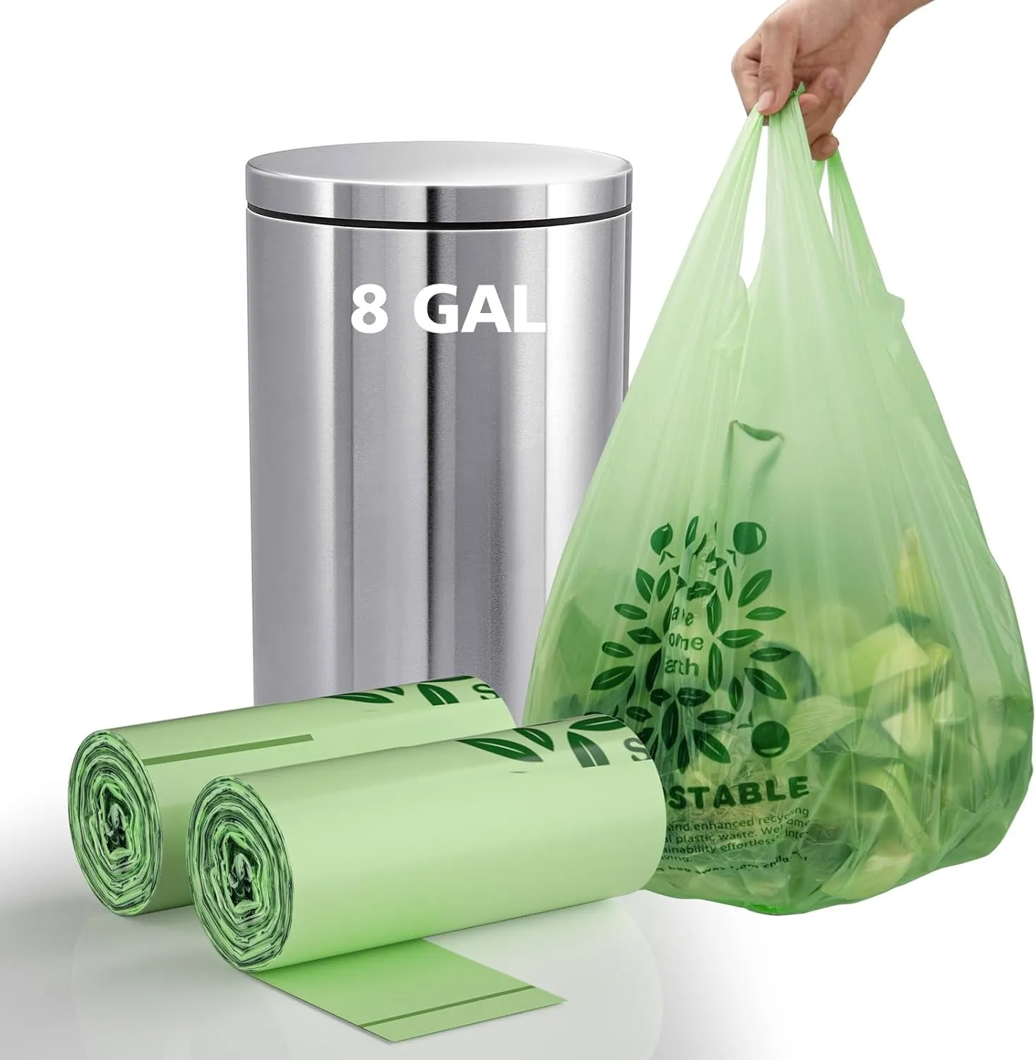 Trash Bags 8 Gallon with Handle, 30 Liter, 40 Count, AYOTEE Garbage Bags 8 Gallon for Kitchen Food Scrap, Waste Basket Bag，Unscented Medium Trash Can Liners for Office