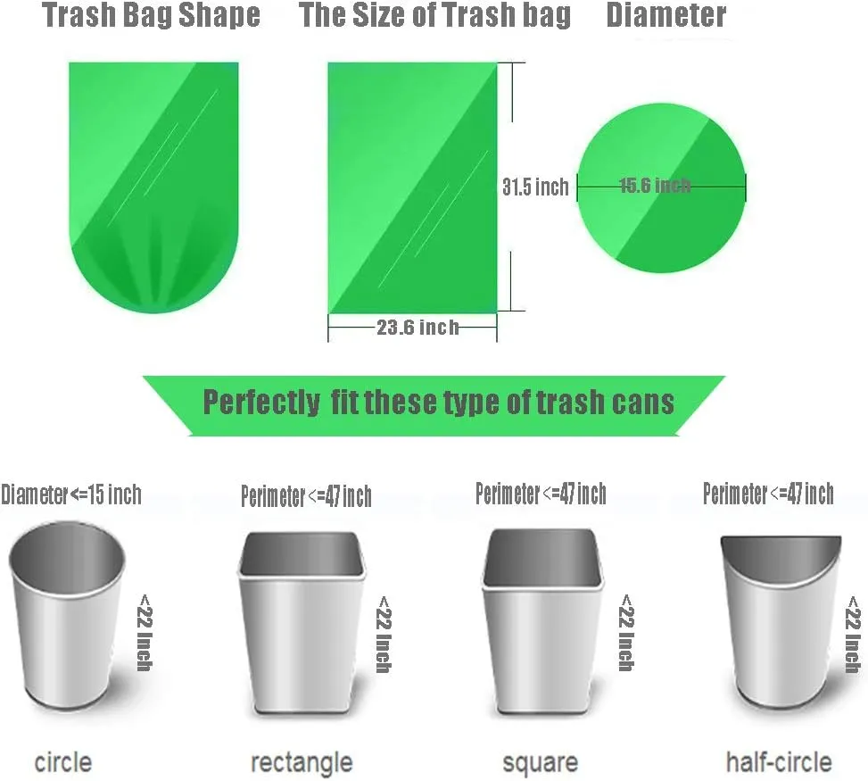 Trash Bags Biodegradable, Strong Rubbish Bags, Trash bags Recycling & Degradable Garbage Bags, Compostable Bags (Green, 13 Gallon)