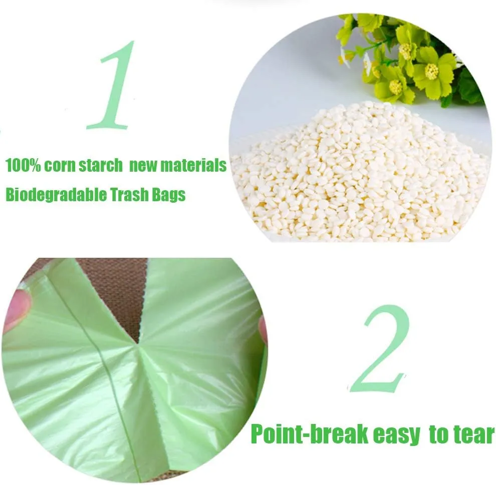 Trash Bags Biodegradable, Strong Rubbish Bags, Trash bags Recycling & Degradable Garbage Bags, Compostable Bags (Green, 13 Gallon)