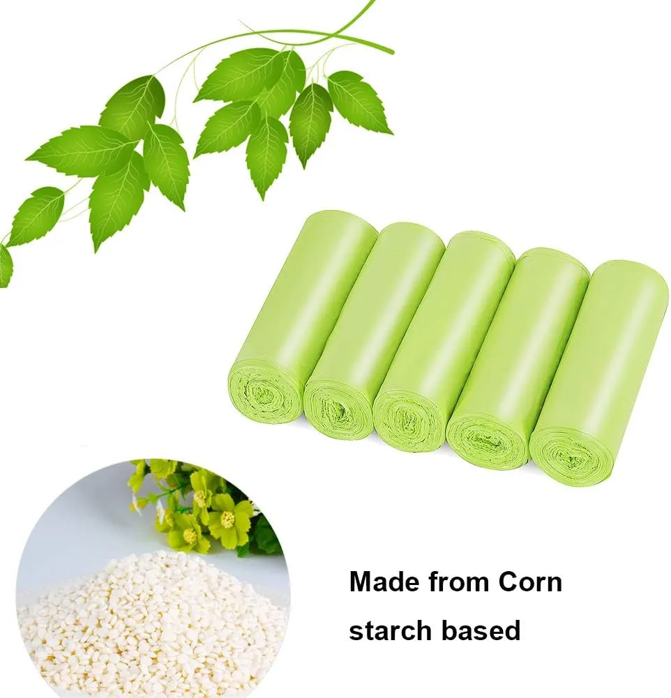 Trash Bags Biodegradable,4-6 Gallon Trash bags Recycling & Degradable Garbage Bags Compostable Bags Strong Rubbish Bags Wastebasket Liners Bags for Kitchen Bathroom Office Car(100 Counts,Green)