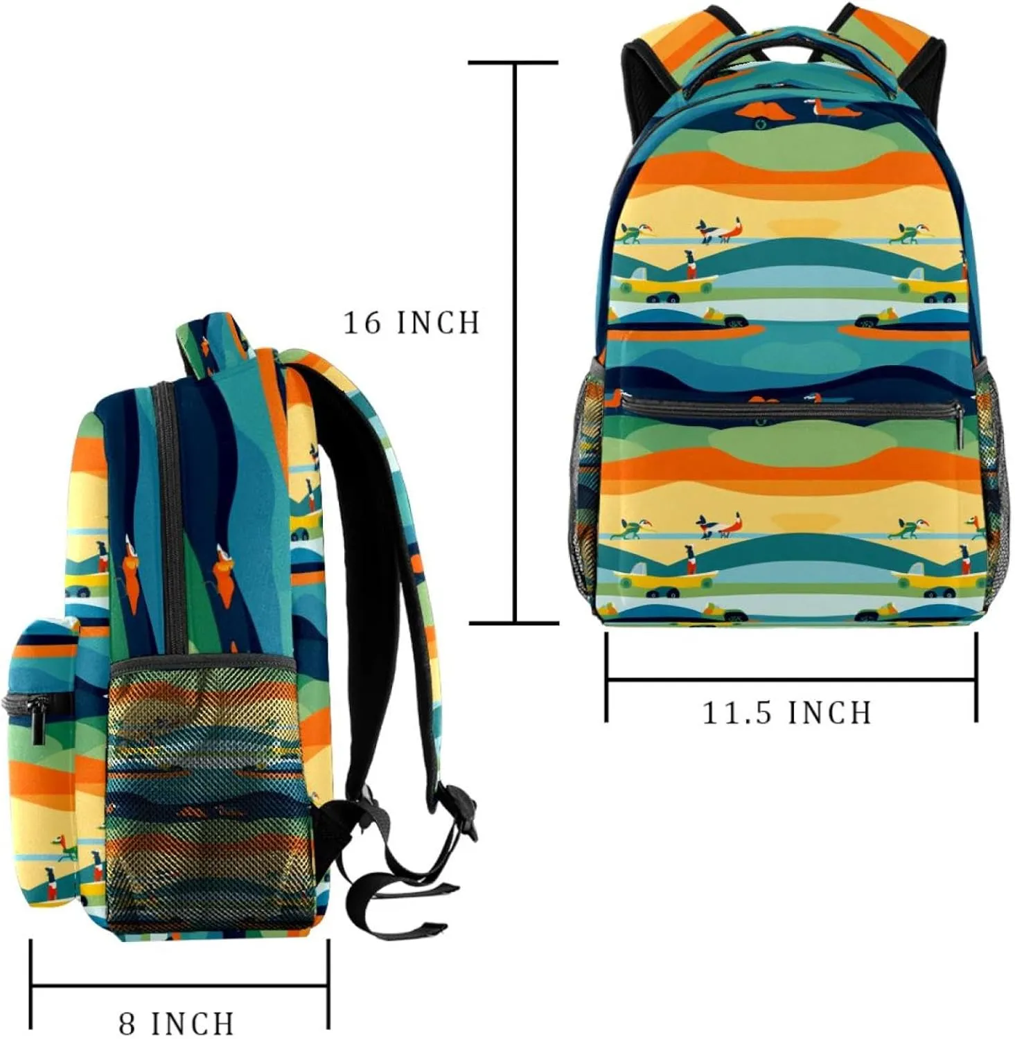 Travel Backpack for Men,Backpack for Women,Blue Yellow Green Striped Fox,Backpack