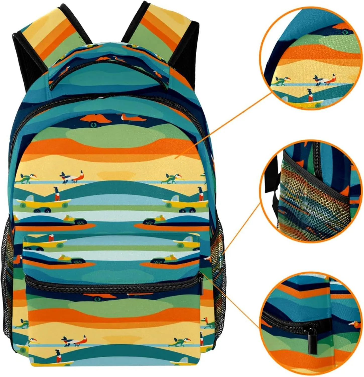 Travel Backpack for Men,Backpack for Women,Blue Yellow Green Striped Fox,Backpack