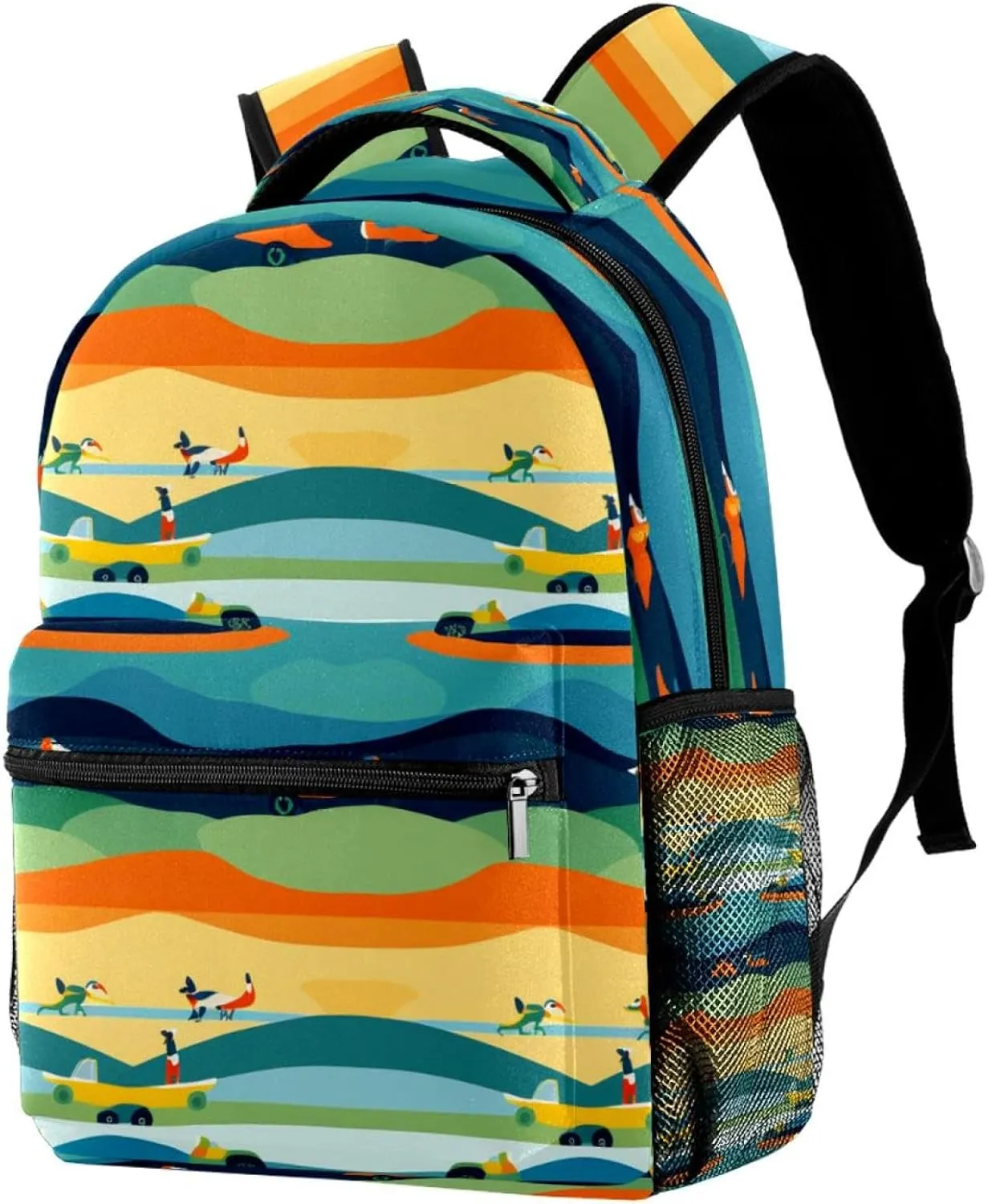 Travel Backpack for Men,Backpack for Women,Blue Yellow Green Striped Fox,Backpack