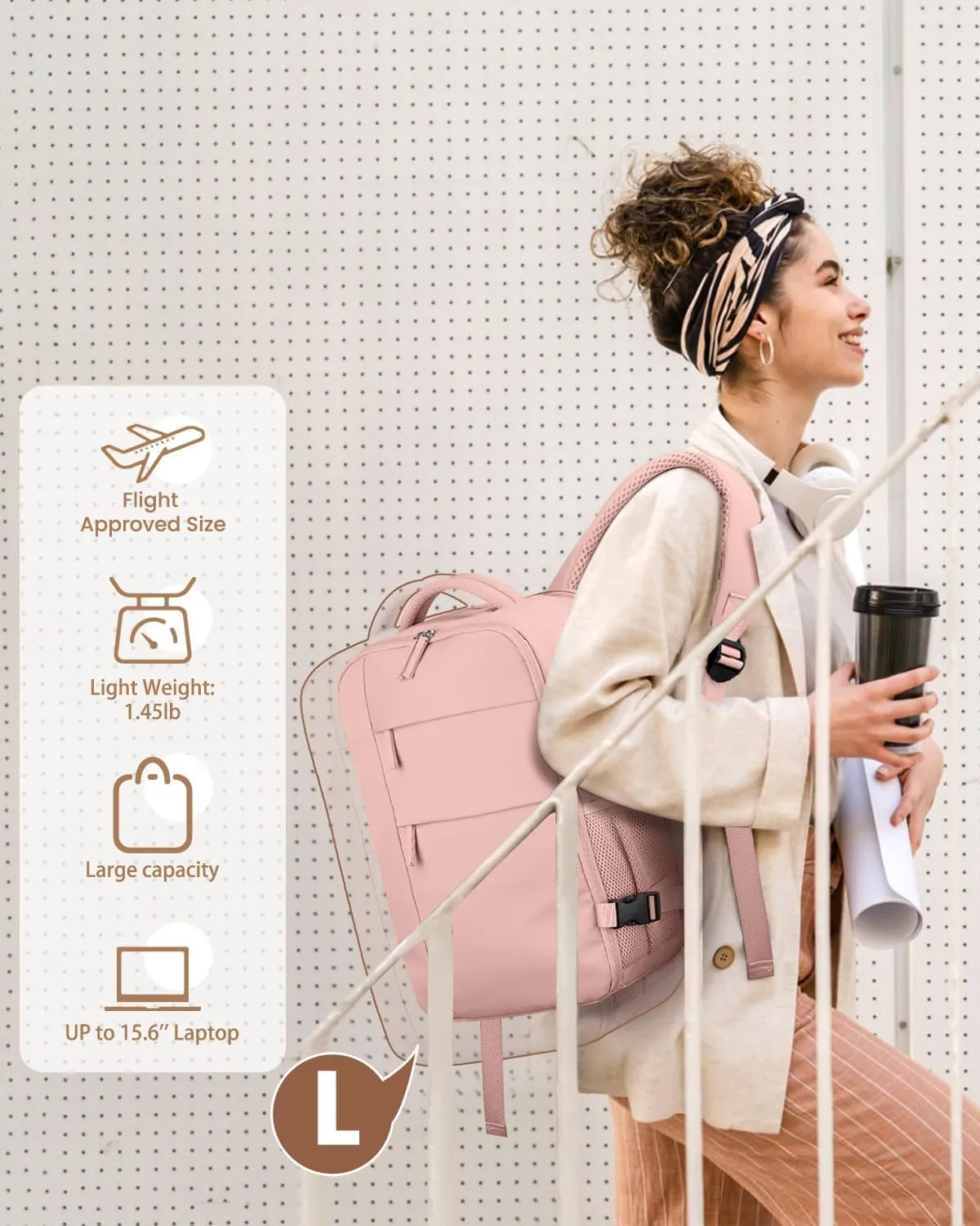Travel Backpack for Women Man, Waterproof Personal Item Travel Bag Airline Approved Laptop Backpack Weekender bags Bookbag for Business,Travel, Work Fits 15.6 inch Laptop(Medium,Pink)