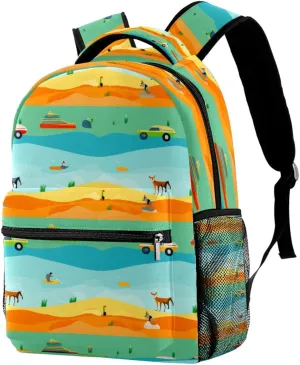 Travel Backpack for Women,Backpack for Men,Blue Yellow Green Striped Fox,Backpack