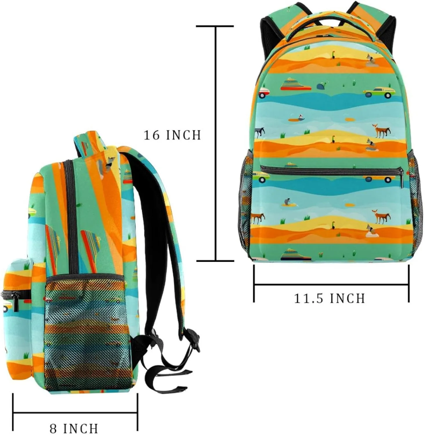 Travel Backpack for Women,Backpack for Men,Blue Yellow Green Striped Fox,Backpack
