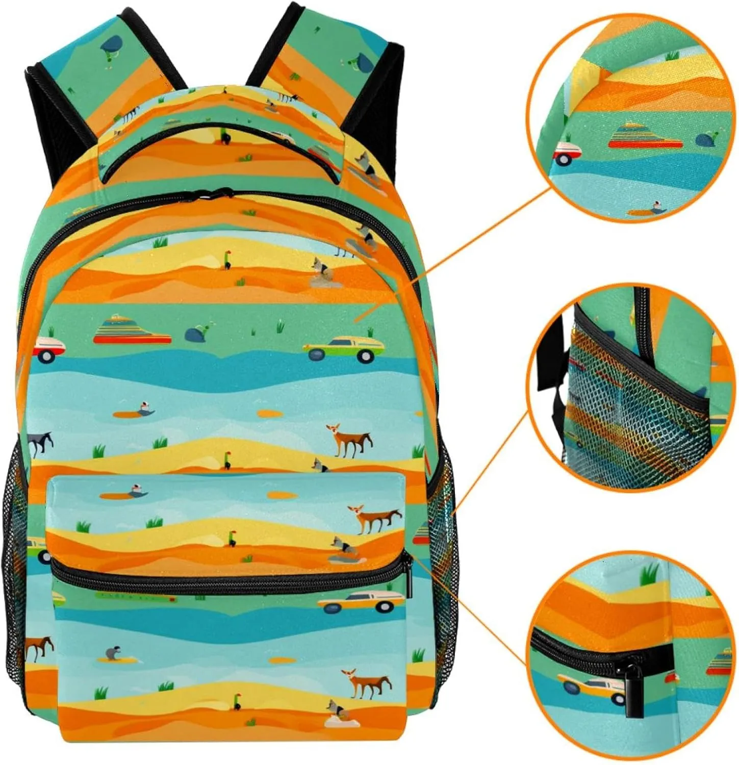Travel Backpack for Women,Backpack for Men,Blue Yellow Green Striped Fox,Backpack