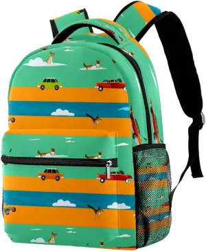 Travel Backpack,Small Backpack,Carry on Backpack,Blue Yellow Green Striped Fox,Backpack