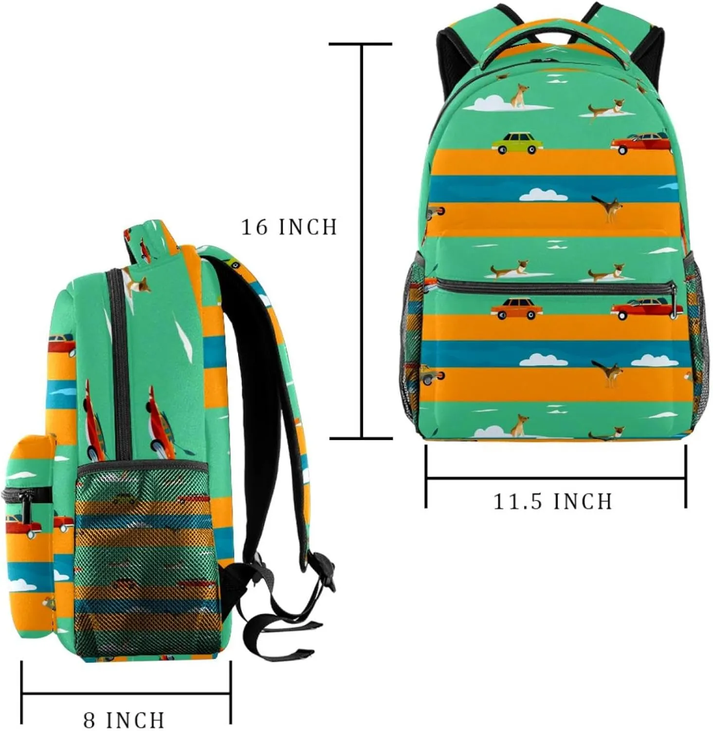 Travel Backpack,Small Backpack,Carry on Backpack,Blue Yellow Green Striped Fox,Backpack