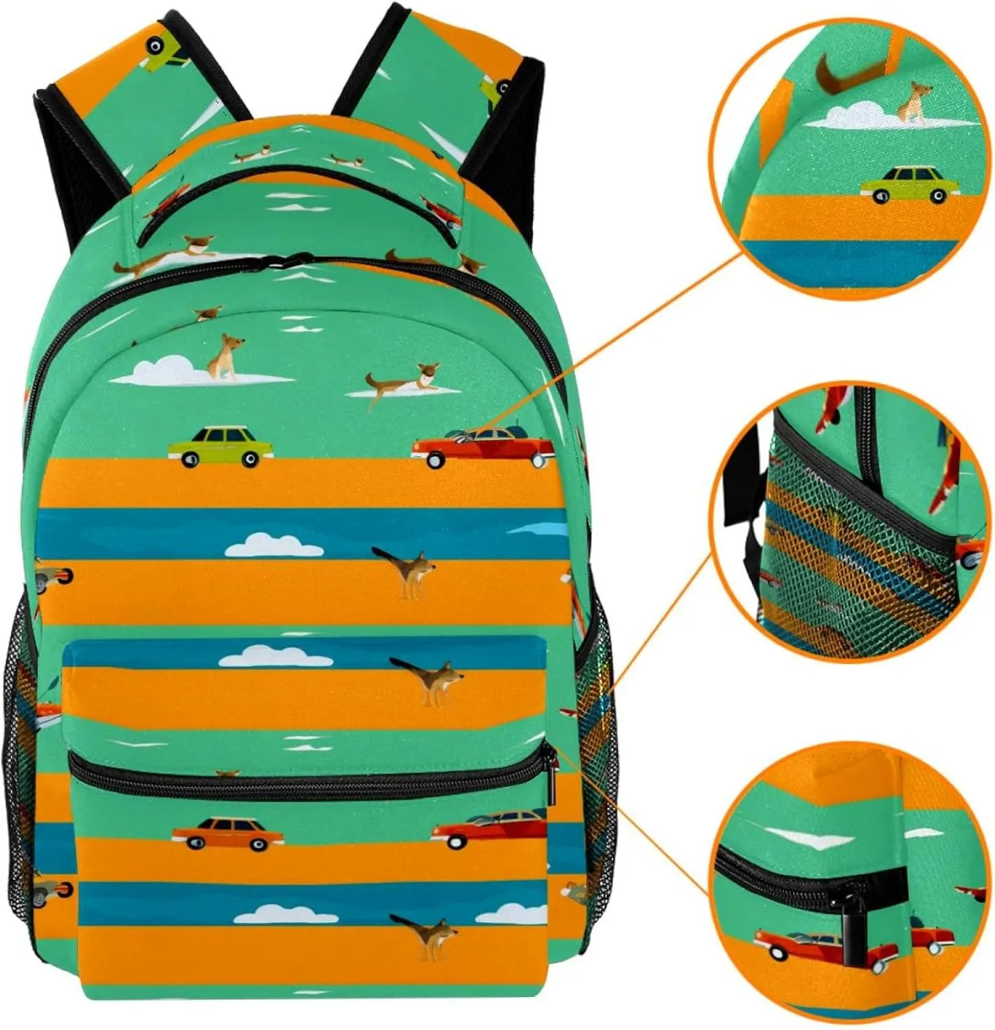 Travel Backpack,Small Backpack,Carry on Backpack,Blue Yellow Green Striped Fox,Backpack