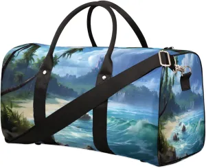 Travel Duffel Bag, Beach Coast Palm Tree Summer Sports Tote Gym Bag Foldable Weekender Bag Carry on Luggage Handle Bag Overnight Shoulder Bag for Women Men