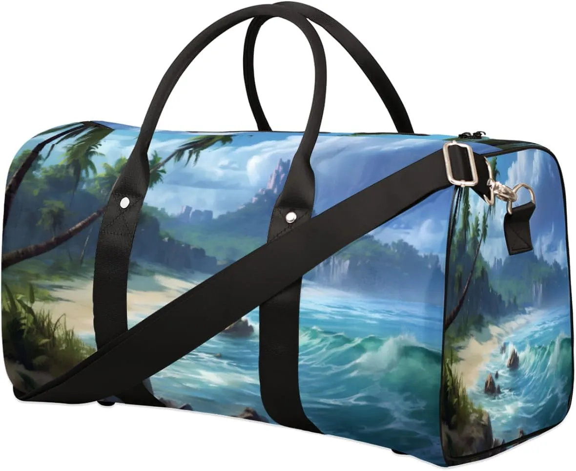 Travel Duffel Bag, Beach Coast Palm Tree Summer Sports Tote Gym Bag Foldable Weekender Bag Carry on Luggage Handle Bag Overnight Shoulder Bag for Women Men