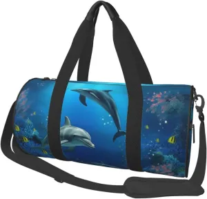 Travel Duffel Bag Foldable Weekender Overnight Bag Underwater World Dolphins Coral Sports Tote Gym Bag Large Capacity Lightweight Carry On Luggage Bag for Men Women