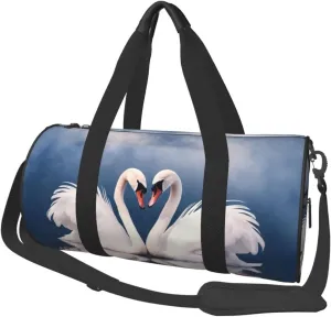 Travel Duffel Bag Foldable Weekender Overnight Bag Valentine's Day Couple of Swans Heart Sports Tote Gym Bags Large Capacity Lightweight Carry On Luggage Bags for Men Women