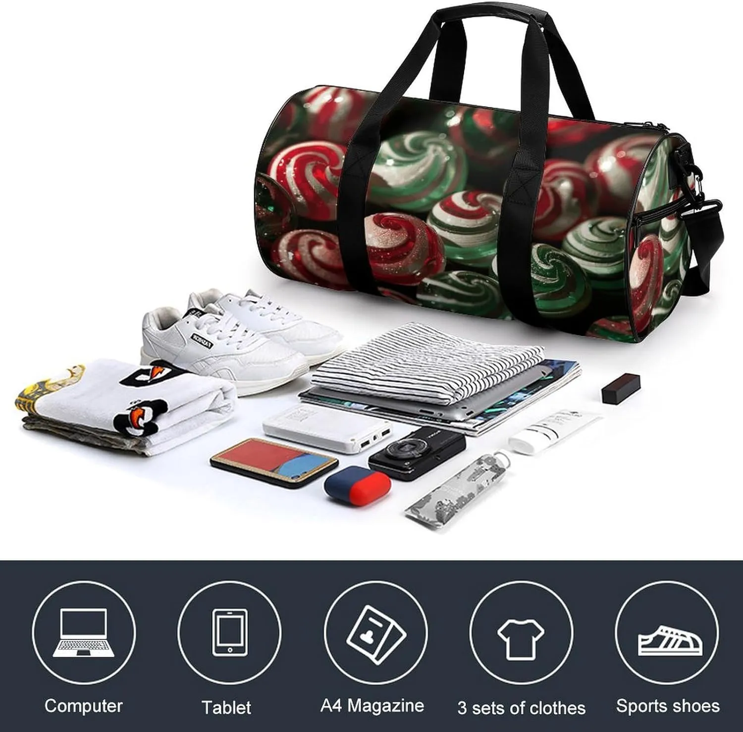 Travel Duffel Bag for Men And Women,Striped Hard Candy Waterproof Sports Fitness Bag Portable Travel Duffel Bag