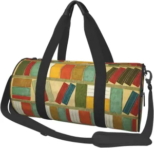 Travel Duffel Bag For Men Women-Library Bookshelf Themed Weekend Bag-Large Capacity Sport Gym Bag