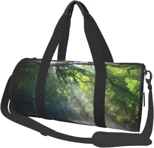 Travel Duffel Bag For Men Women-Rainforest Stones Trees Sun Rays Theme Weekend Bag-Large Capacity Sport Gym Bag