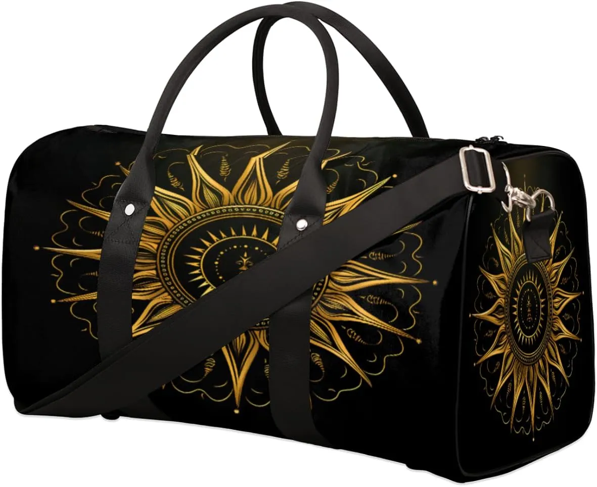 Travel Duffel Bag Nordic Tattootsun Moon Waterproof Sport Gym Bag Foldable Travel Bag Overnight Bag Weekender Bag Handbag Sports Duffle Bags for Women Men Boys Girls