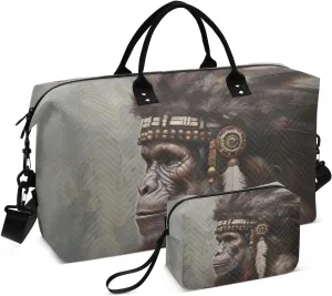 Travel Duffel Bags for Unisex-Adult, Personal Item Travel Duffel Bag with Shoes Compartment, Carry On Bag for Women, Travel, Gym, Weekend,Primitive Monkeys