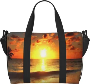 Travel Duffel Bags Personal Item Bag Carry On Luggage Bag Training Handbag Lightweight Waterproof Sports Gym Bag Beach Sunrise Weekender Bag for Women Men, Black, One Size, Travel Duffle