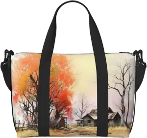 Travel Duffel Bags Personal Item Bag Carry on Luggage Bag Training Handbag Lightweight Waterproof Sports Gym Bag Old House and Trees Weekender Bag for Women Men