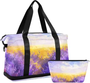 Travel Duffel Gym Sports Luggage Bag Expandable Large Capacity Lavender Field Sports Bag for Women and Men