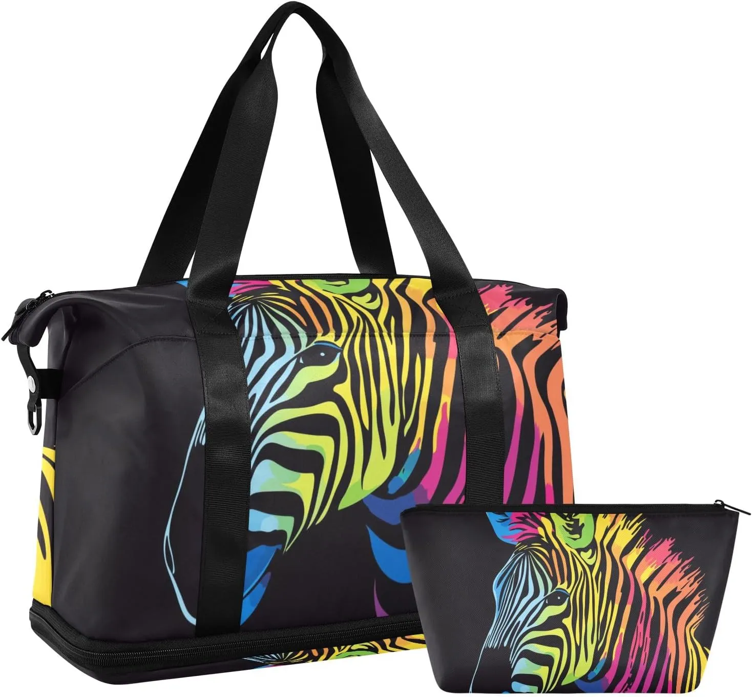 Travel Duffel Gym Sports Luggage Bag Expandable Large Capacity Rainbow Zebra Sports Bag for Women and Men