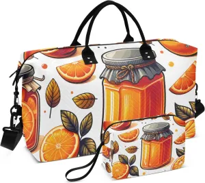 Travel Duffle Bag, A Bright Orange Jam in Jars Gym Bag with Storage Bag Weekender Overnight Bag for Men Women Trip Sports Yoga