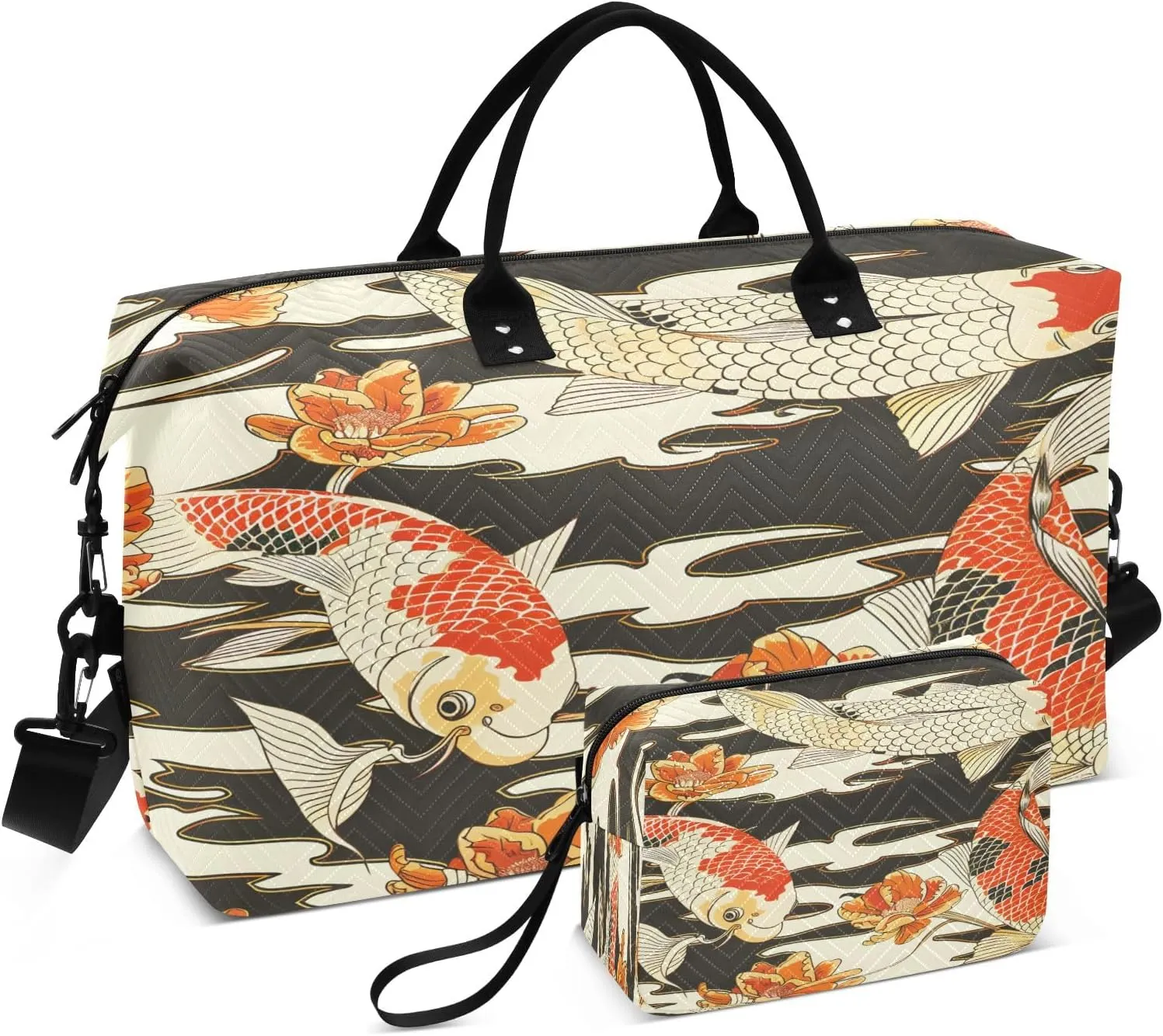 Travel Duffle Bag, Asian Goldfish Gym Bag with Storage Bag Weekender Overnight Bag for Men Women Trip Sports Yoga