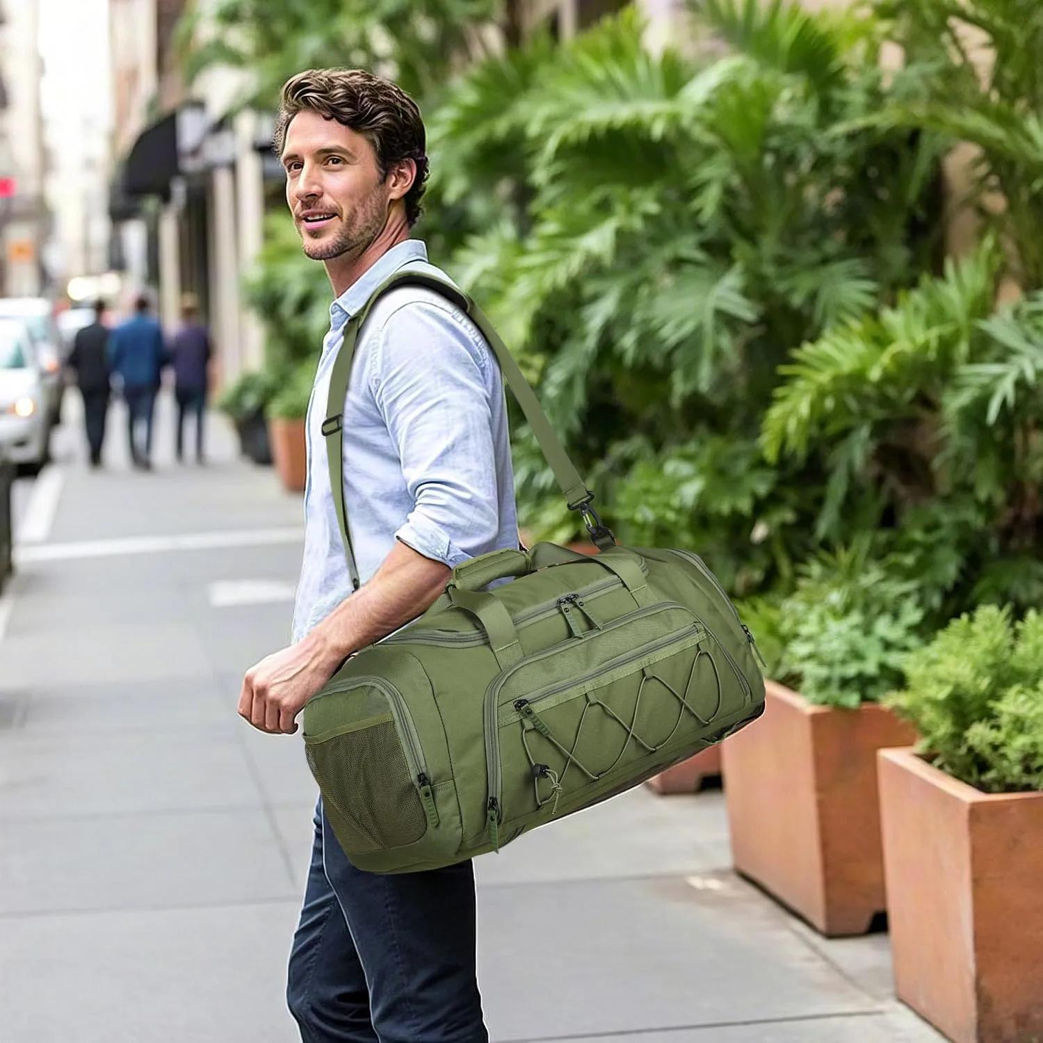 Travel Duffle Bag Backpack for Men 40L Medium Sports Gym Duffel with Wet Pocket & Shoes Compartment Carry on Overnight Weekender Bag for Travel, Green