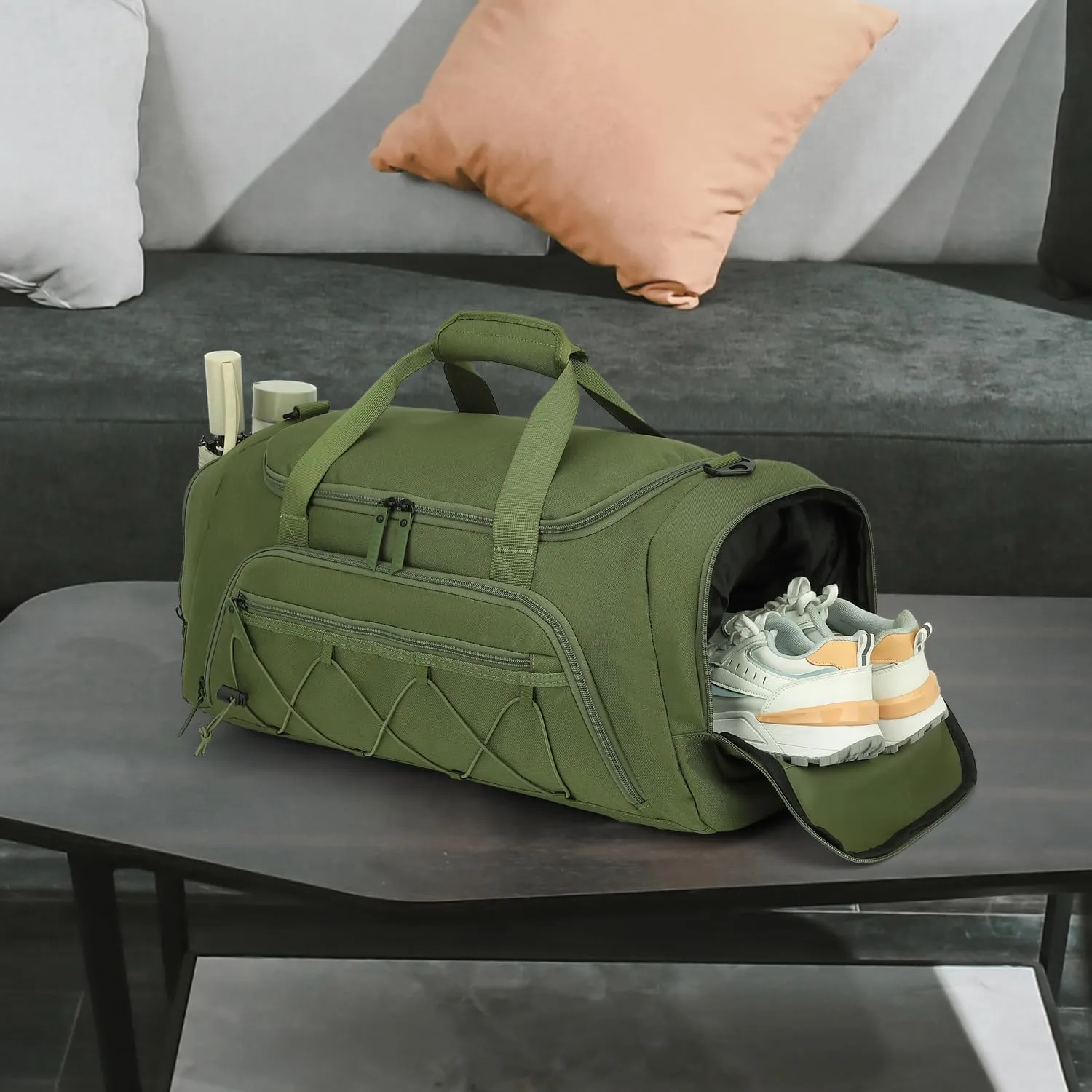 Travel Duffle Bag Backpack for Men 40L Medium Sports Gym Duffel with Wet Pocket & Shoes Compartment Carry on Overnight Weekender Bag for Travel, Green