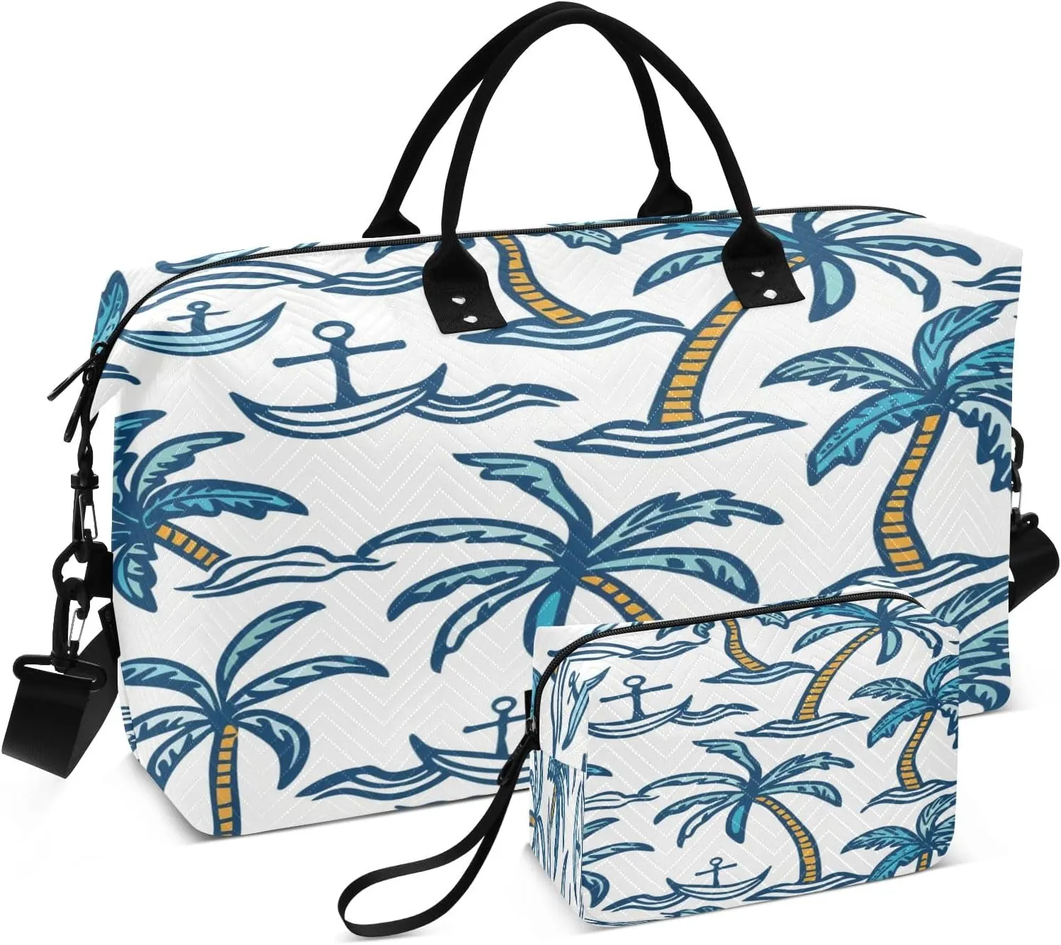 Travel Duffle Bag, Blue Coconut Palm Spear Gym Bag with Storage Bag Weekender Overnight Bag for Men Women Trip Sports Yoga