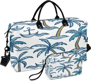 Travel Duffle Bag, Blue Coconut Palm Spear Gym Bag with Storage Bag Weekender Overnight Bag for Men Women Trip Sports Yoga