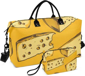 Travel Duffle Bag, Cheese Color Pattern Gym Bag with Storage Bag Weekender Overnight Bag for Men Women Trip Sports Yoga