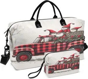 Travel Duffle Bag, Christmas Dwarf Red Black Plaid Car Gym Bag with Storage Bag Weekender Overnight Bag for Men Women Trip Sports Yoga