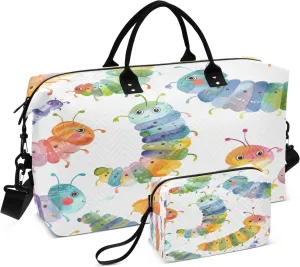 Travel Duffle Bag, Colorful Caterpillar Gym Bag with Storage Bag Weekender Overnight Bag for Men Women Trip Sports Yoga