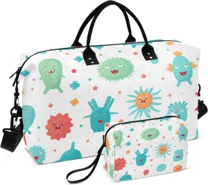 Travel Duffle Bag, Cute Cartoon Bacterial Gym Bag with Storage Bag Weekender Overnight Bag for Men Women Trip Sports Yoga