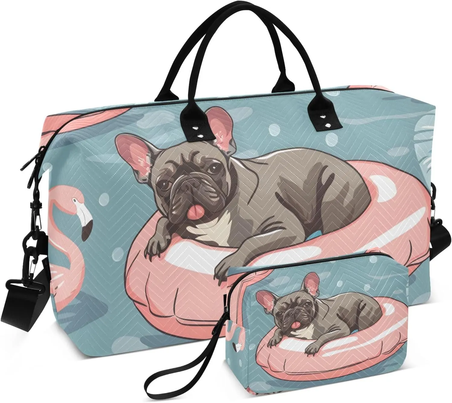 Travel Duffle Bag, Dog Swimming Ring Flamingo Gym Bag with Storage Bag Weekender Overnight Bag for Men Women Trip Sports Yoga