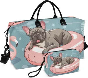 Travel Duffle Bag, Dog Swimming Ring Flamingo Gym Bag with Storage Bag Weekender Overnight Bag for Men Women Trip Sports Yoga