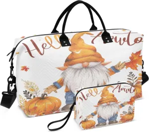 Travel Duffle Bag, Fall Pumpkins Dwarf Gym Bag with Storage Bag Weekender Overnight Bag for Men Women Trip Sports Yoga