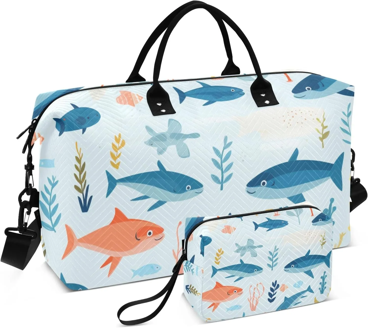 Travel Duffle Bag, Fish Seaweed Gym Bag with Storage Bag Weekender Overnight Bag for Men Women Trip Sports Yoga