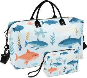 Travel Duffle Bag, Fish Seaweed Gym Bag with Storage Bag Weekender Overnight Bag for Men Women Trip Sports Yoga