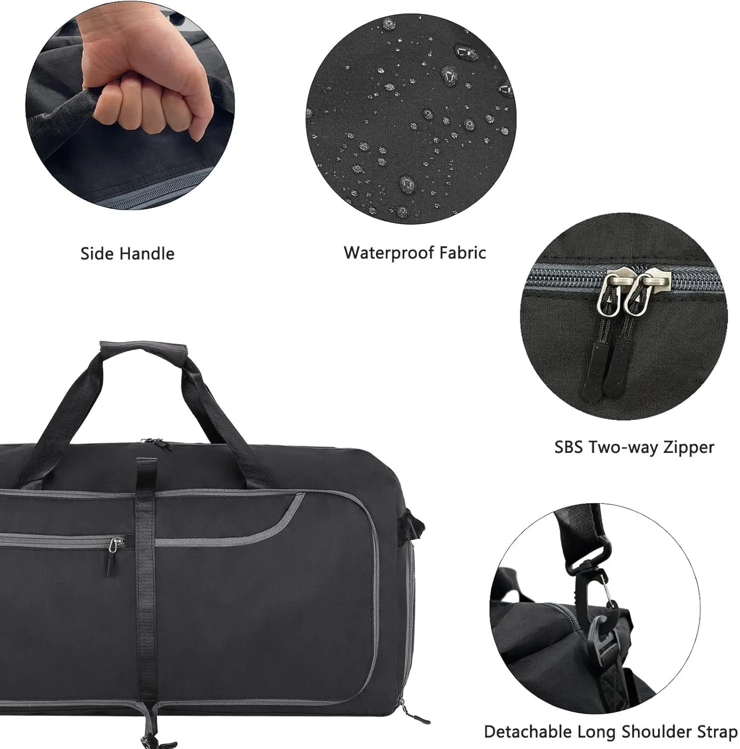 Travel Duffle Bag for Men, Extra Large Foldable Duffel Bags for Traveling with Shoes & Wet Compartment Waterproof Weekender Gym Bag for Men Women(150LBlack)